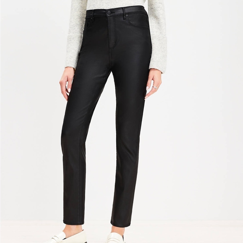 Ann Taylor LOFT NWT Coated High Rise Skinny Jeans Black Faux Leather Size 00/24